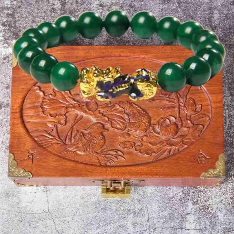 Bangle Pi Yao Feng Shui Green Jade Beads Bracelets Good Luck Bracelet Color Money Gold Wealth Changing Charm Jewelry Gift Attract A9y0