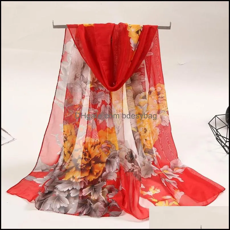 Brand New Peony Chiffon Scarf Women Spring Autumn Korean Shawl And Wraps Lady Sunscreen Beach Silk Scarves Female Wholesa Wholesale DHL