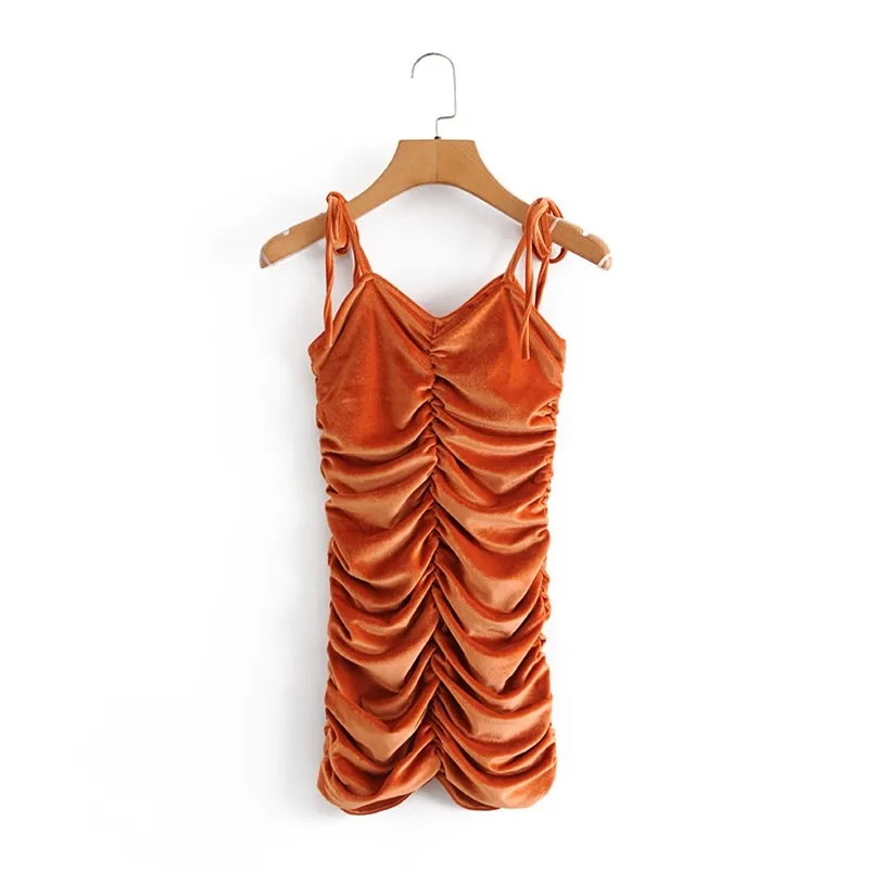 Mulheres Verão Veludo Sexy Lápis Mini Dress Spaghetti Strap Plissado Elasticity Feminino Elegante Partido Vestidos Vestidos 210513