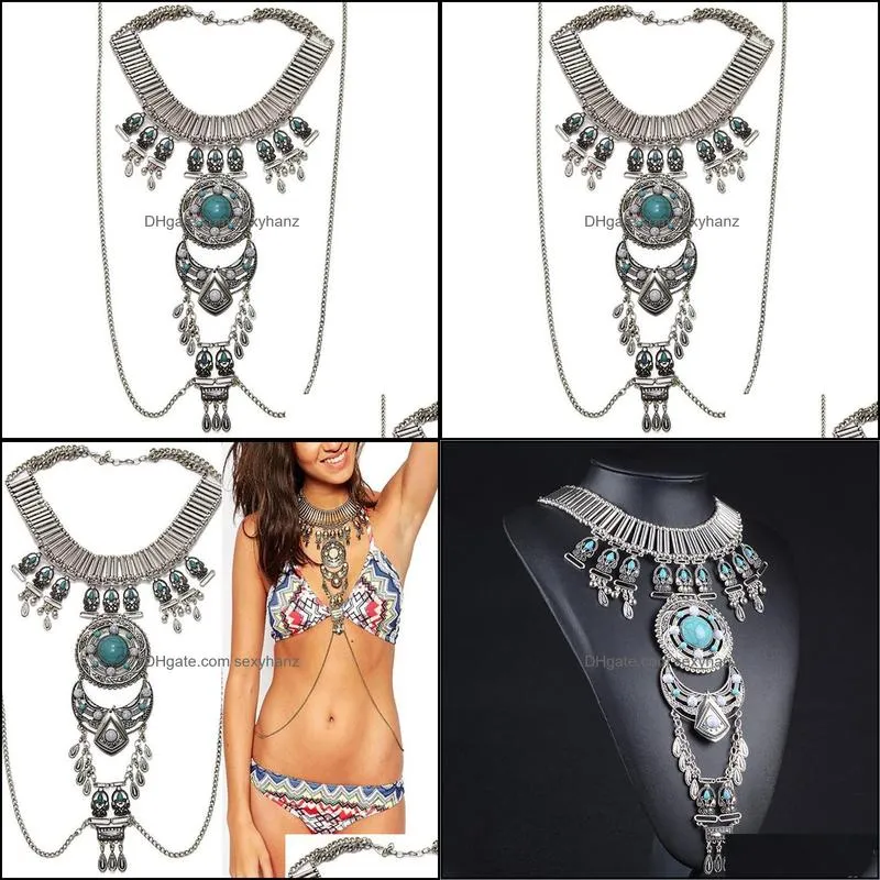 Other Fashion Vintage Women Body Chain Harness Belly Waist Bra Chest Bikini Beach Statement Jewelry Necklace