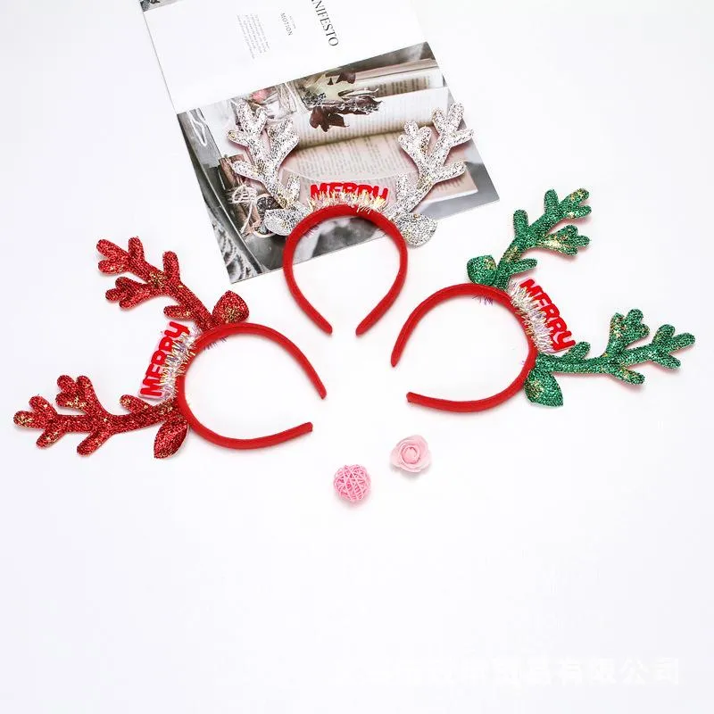 Christmas Decorations Glitter Elk Antlers Headbands For Home Noel Party Ornaments 2021 Year Hair Accessories