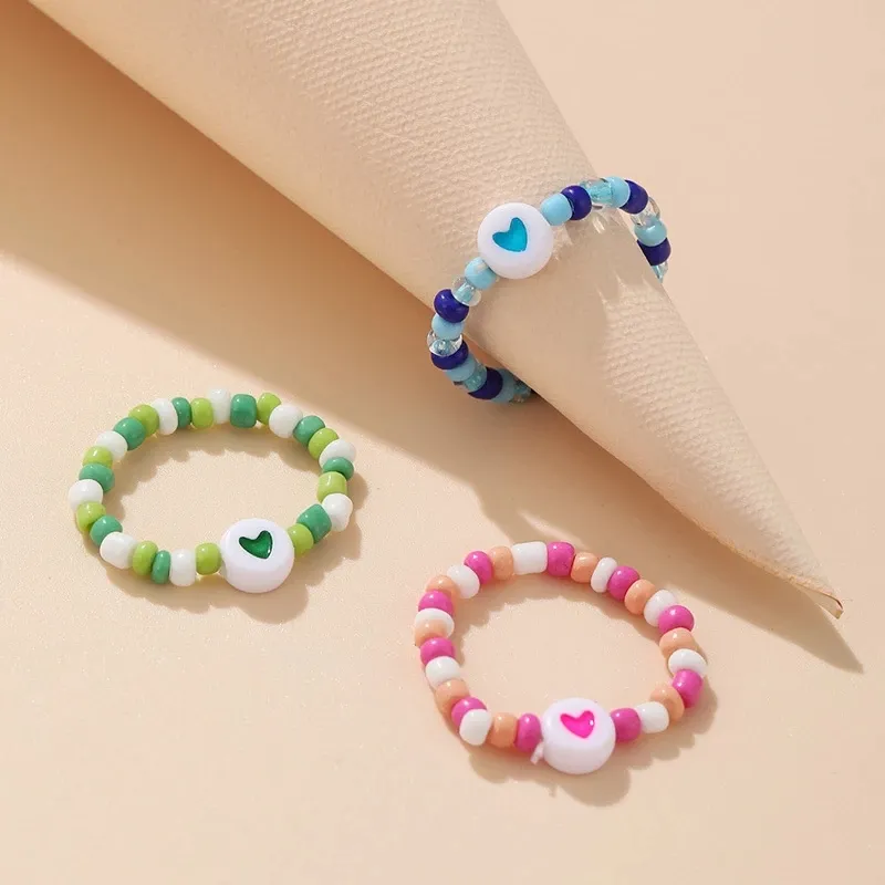 Coréia colorida minimalista multi grânulo geométrico anéis dedos dedo jóias moda ajustável anel elástico