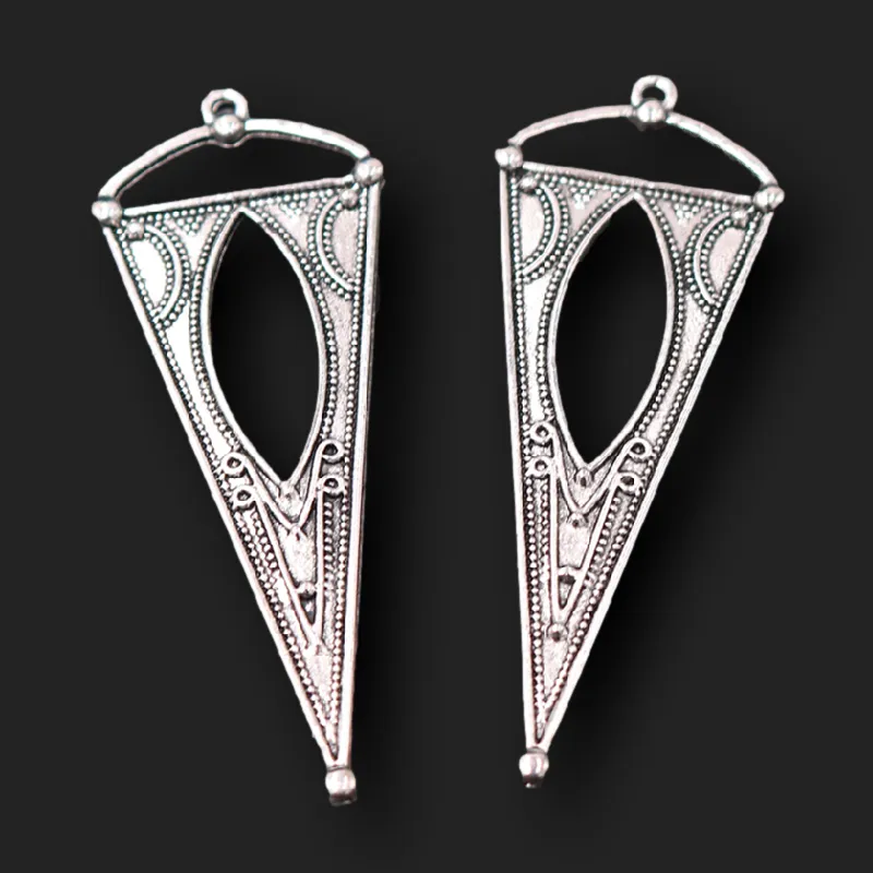 Charms 4pcs Silver Plated Large Geometric Style Triangle Pendant Bohemia Necklace Earrings Accessories DIY Jewelry Carfts Making
