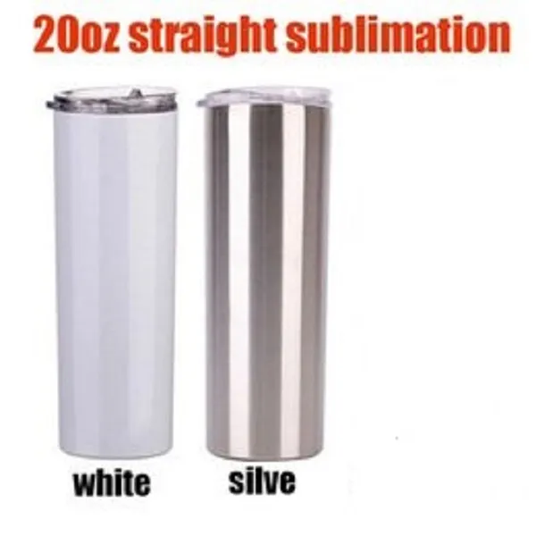 2 Stil 20oz Sublimation Straighttumbler Silber Weiß Tasse mit Metallstroh Vakuum Reisebecher Geschenke Sea Way DWA5249