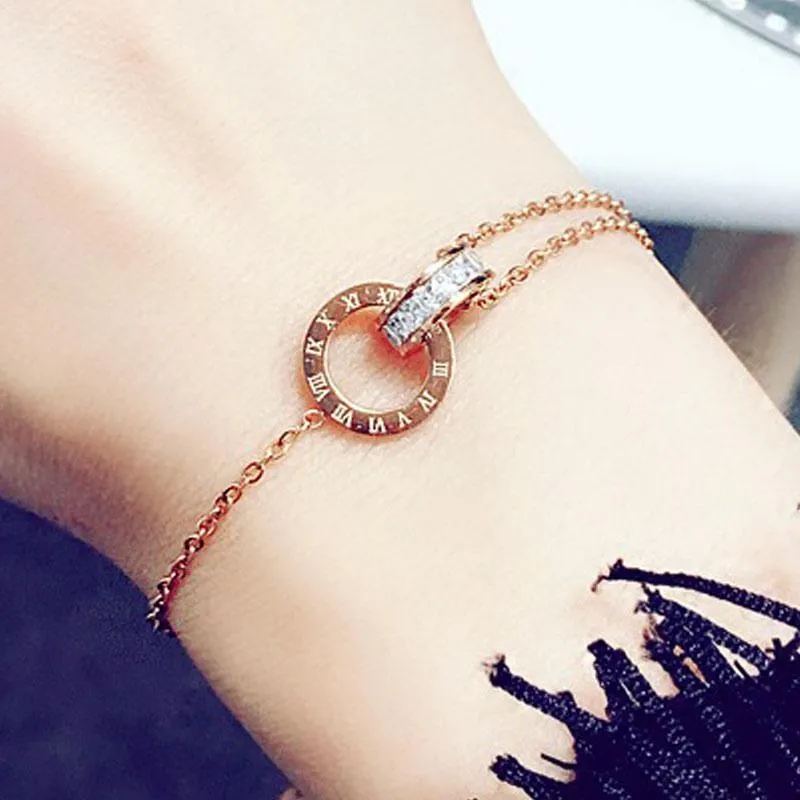 Projektant Proste Stal Titanium Roman Digital Bransoletka Osobowość Złota Rose / Gold Biżuteria Girlfriends Charm Bransoletki z kobietą Girl Bangle Link