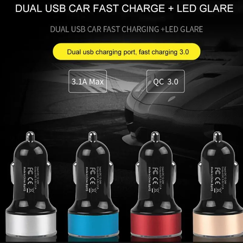 3.1A Dual USB Car Fast Charger Intelligent Voltage LED Display Universele Snelle oplaadadapter voor iPhone 12 Samsung Huawei met OPP-zak