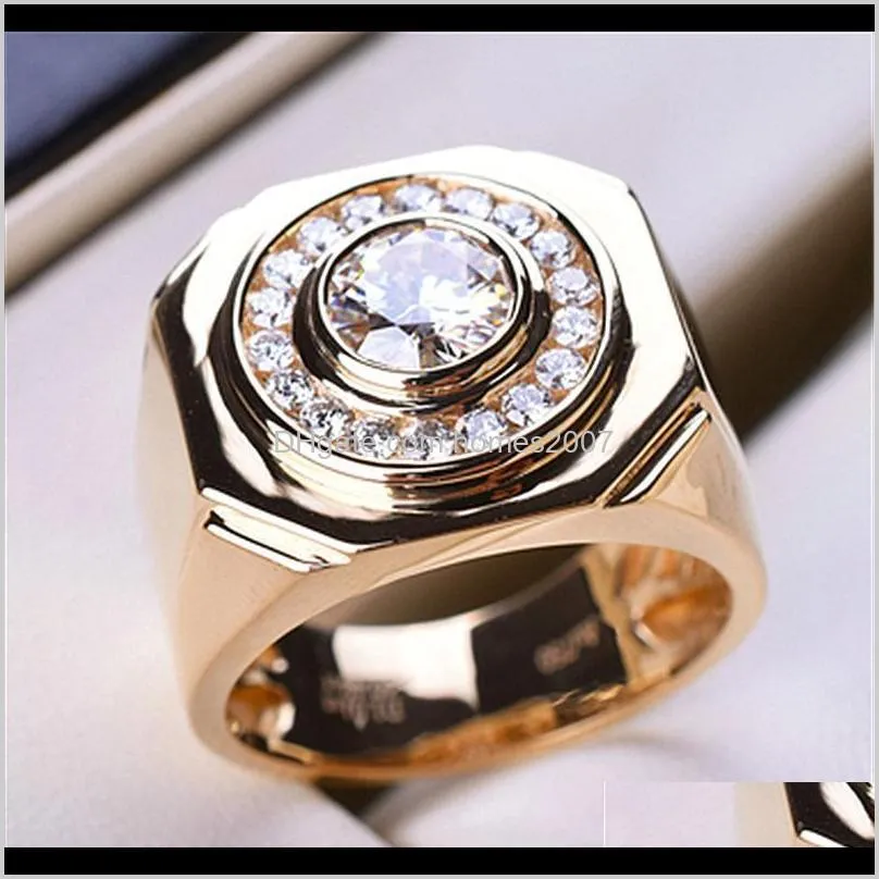 luxury male white zircon stone ring charm gold color open engagement dainty round crystal big wedding rings for men