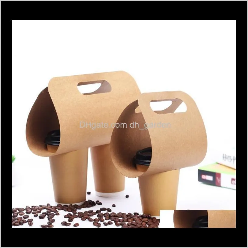 disposable kraft paper cup base holder with handle eco friendly coffee milk tea cups tray takeaway drink packaging sn2520