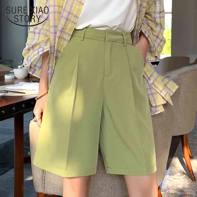 Мода летние карманы повседневная уличная одежда высокая талия с поясом Свободные широкие ноги шорты женщин 11312 210415
