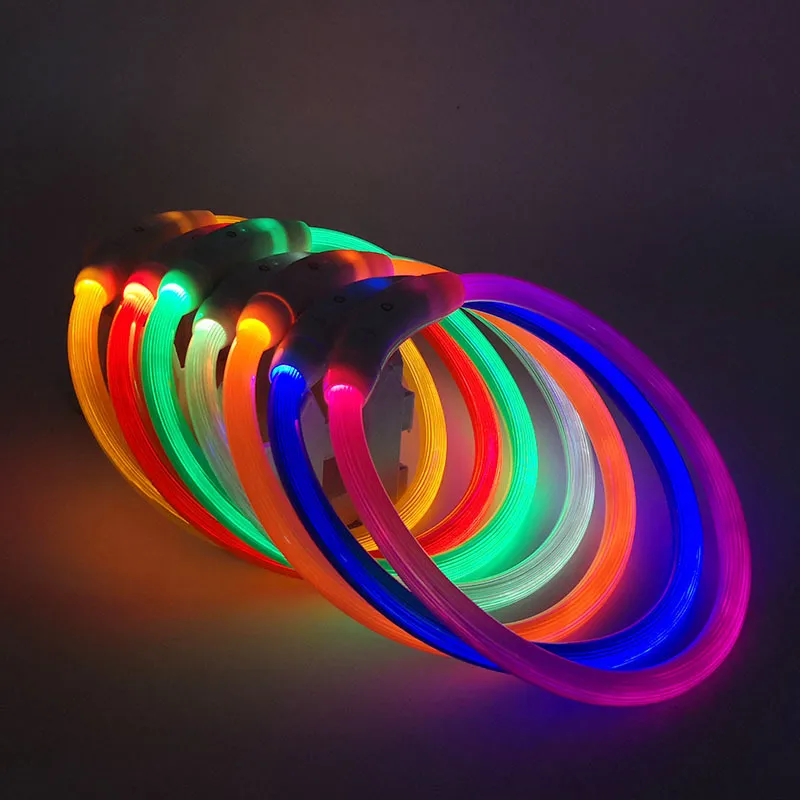50 pcs 8 couleurs 70 cm LED sangle clignotant colliers de dressage de chien lumière LED extérieur lumineux USB chargeur de Charge collier pour animaux de compagnie coupe réglable taille L