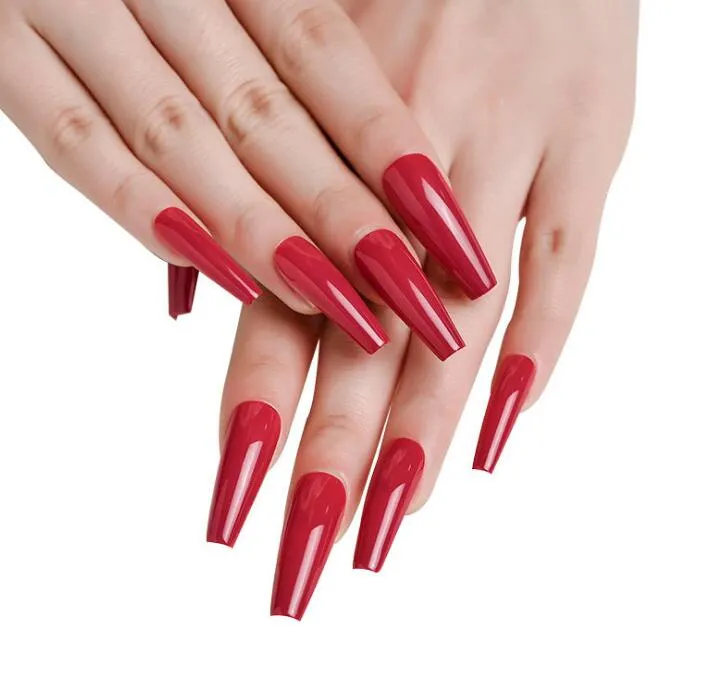 BL-L35 Red long trapezoidal nail in ballet wear customizable Wearing Nail Finished Patch Full Cover Tips False Nails