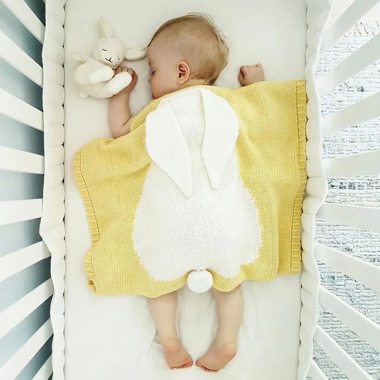 INS Bunny Ears Blanket Three-dimensional rabbit Children`s Knitted carpet Beach Mat Baby Holding rug