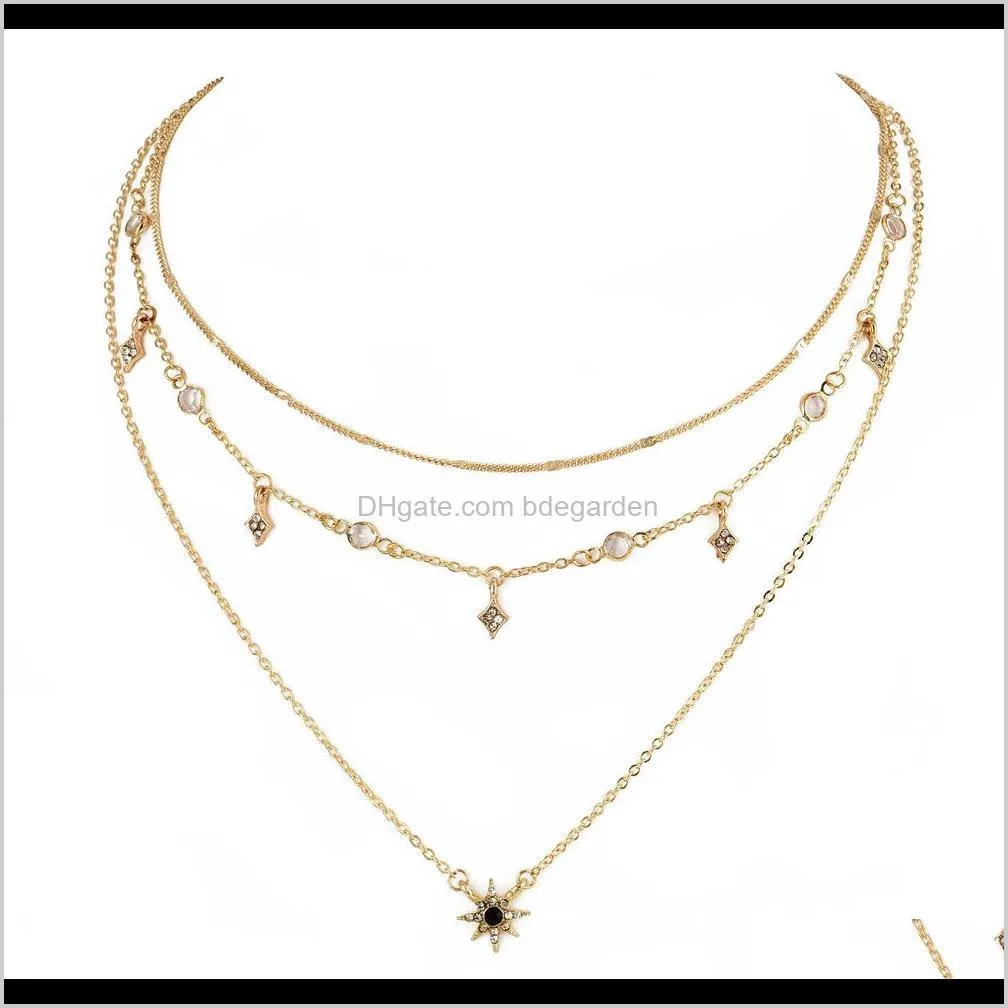 Boho Women Choker Layered Necklace Gold Silver Chain Star Choker Necklace Collana Mujer Gargantilha Femme Gift