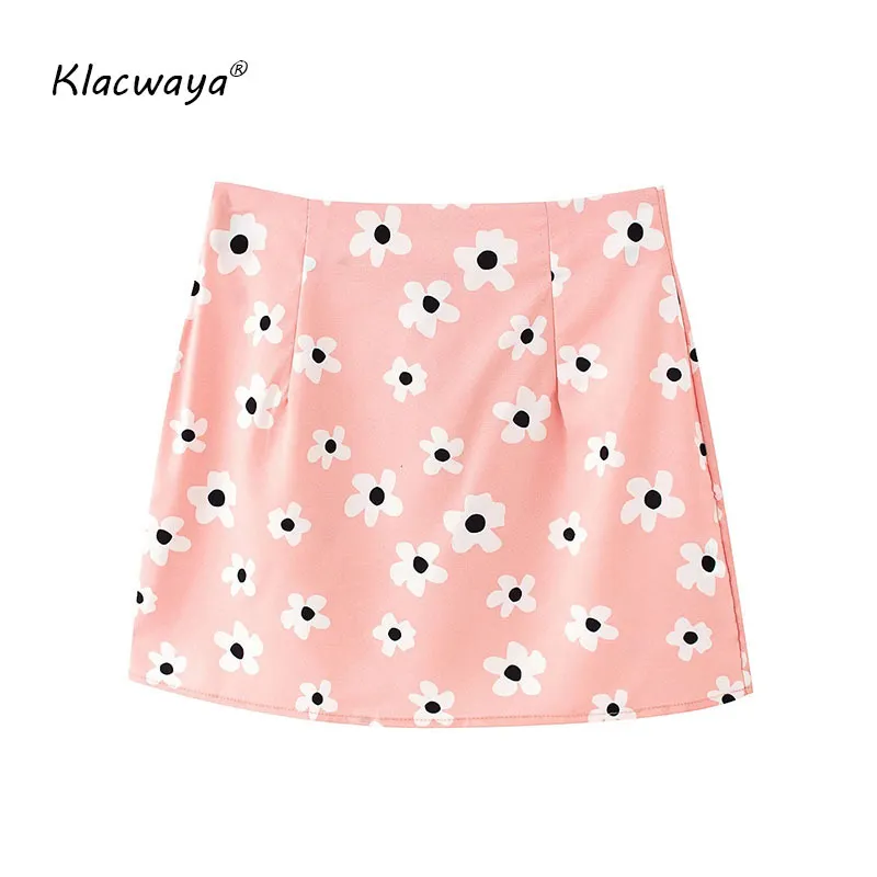 Kobiety Moda Kwiatowy Różowy Mini Spódnice Lato Damskie Boho Słodka Kobieta Wysoka Talia Jupe Femme Girls Chic 210521