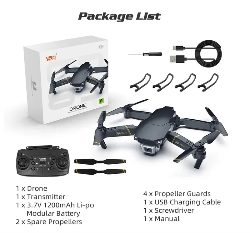 Global Drone 4K Camera Mini Vehicle med WiFi FPV Fällbar Professionell RC Helikopter Selfie Drones Leksaker för barn med batteri gd89-1