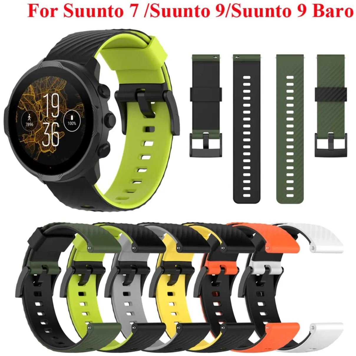 Suunto 7 / Suunto 9 교체 용 손목 밴드 소프트 실리콘 스포츠 시계 스트랩 Suunto 9 Baro / 9 Spartan / 9 GPS 시계 밴드