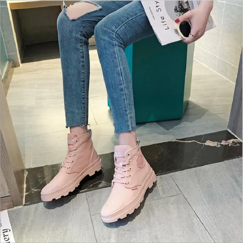 Femmes bottes plate-forme chaussures vert rose marron femmes Cool moto botte en cuir chaussures baskets sport baskets taille 35-39 07