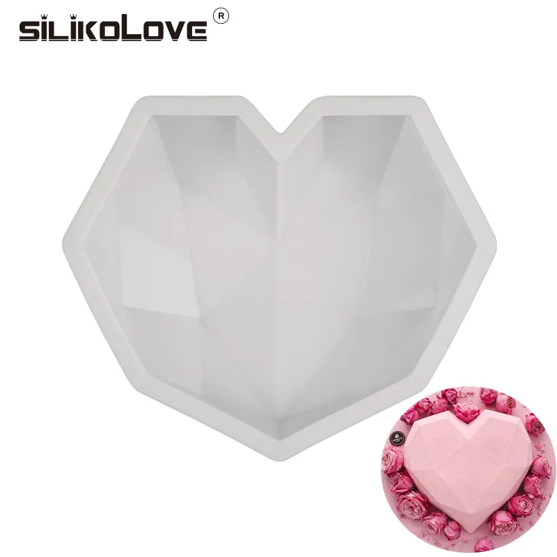 Silikolove 3D Diament Miłość Serca Kształt Silikonowe Formy Do Pieczenia Gąbka Szyfonowa Magiczka Deserowe Molds Food Grade Y0223