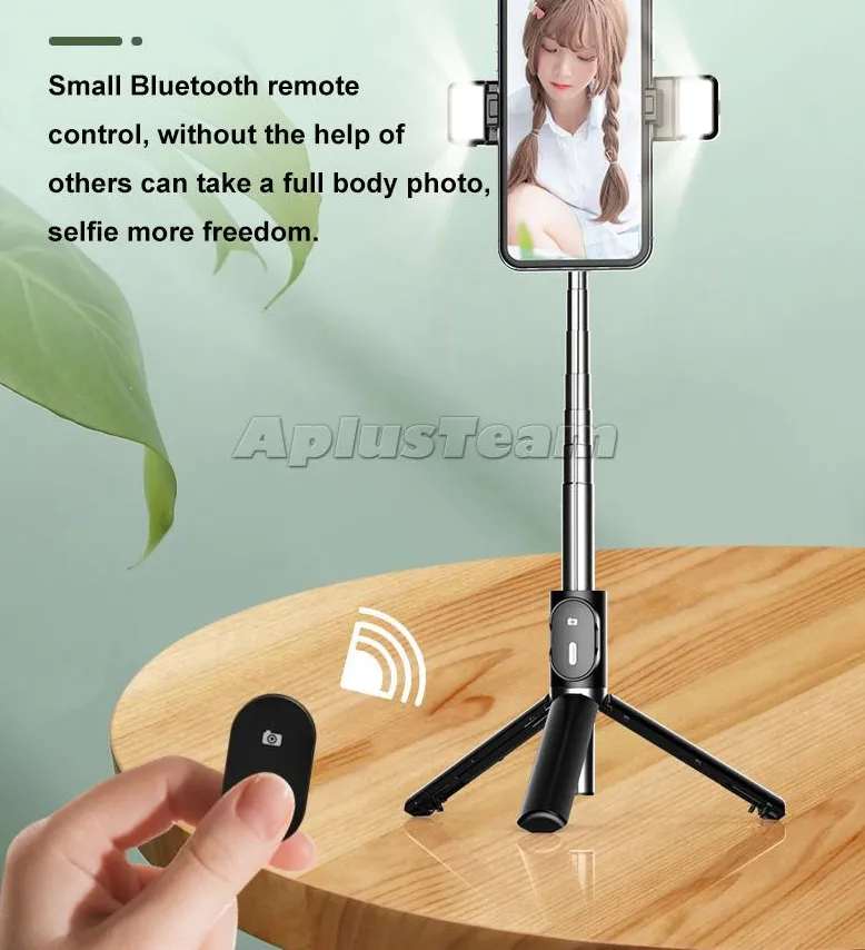 P60D-2 Selfie Sopa Kablosuz Bluetooth-Uyumlu Katlanabilir Mini Tripod Ile Çift Dolgu Işık Deklanşör Uzaktan Kumanda Smartphone için Yeni