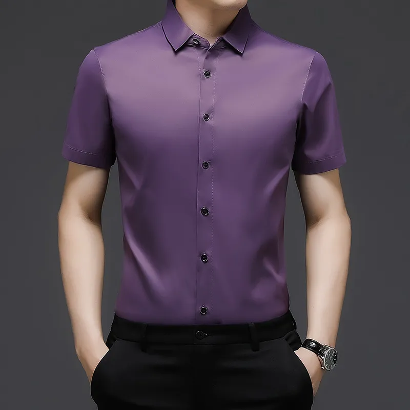 Solid Mens Shirt Summer Short Sleeve Casual Shirts Men Slim