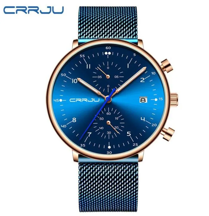 Hot seller luxury Mens Watch CRRJU Luxury Men Stainless Steel WristWatch Men's Military Full Steel Date Quartz watches relogio masculino
