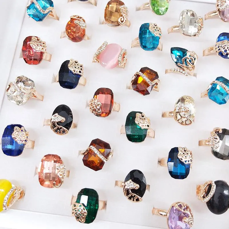 2022 Nya färgglada naturstenringar för kvinnor damer ädelsten smycken mode ring mix stilar Alla hjärtans dag gåva