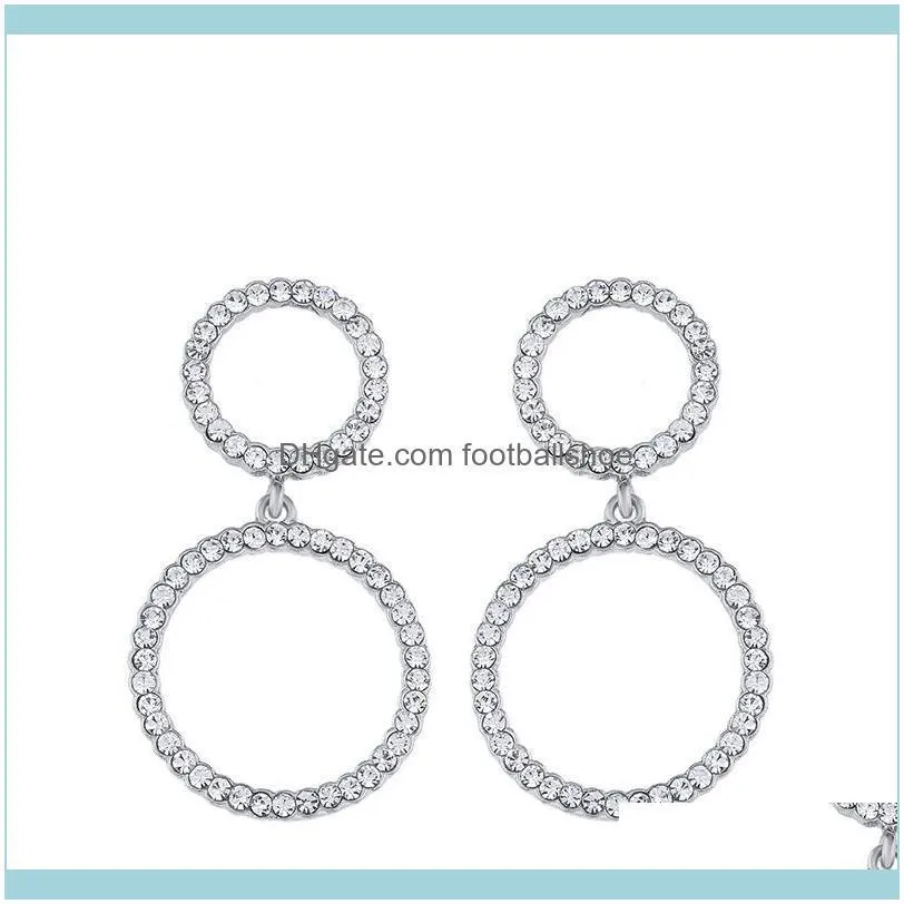 Designers 2021 Korean temperament Street racket double ring earrings with diamond, fashionable, simple and versatile, popular erp04