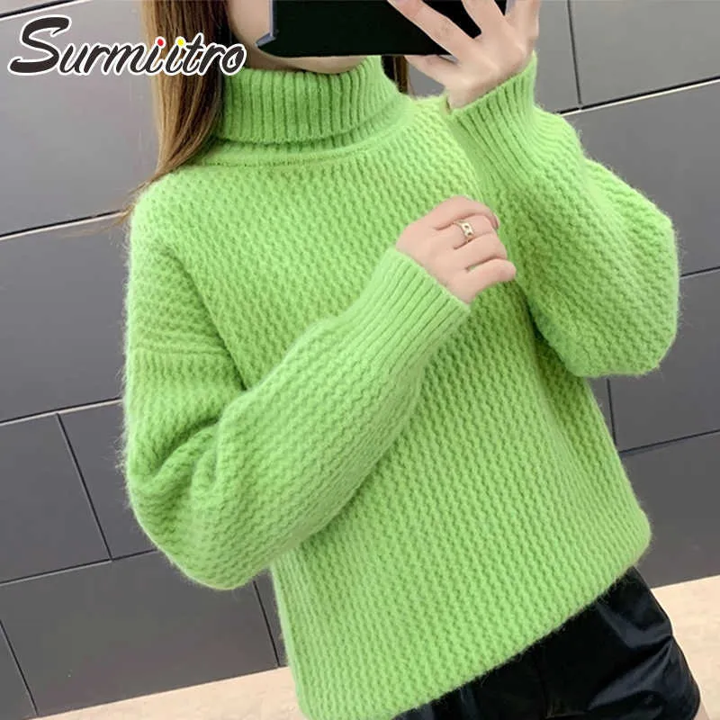 Surmiitro warm kasjmier gebreide herfst winter trui vrouwen Koreaanse turtleneck lange mouw jumper trui vrouwelijke knitwear 210712