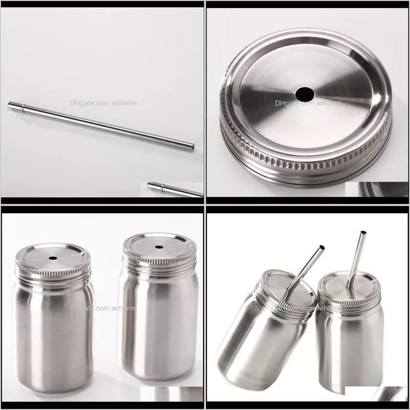 Piece Set Of Single And Double Layer Stainless Steel Mason Jar With Straw Bottle Cup Storage Bottles & Jars