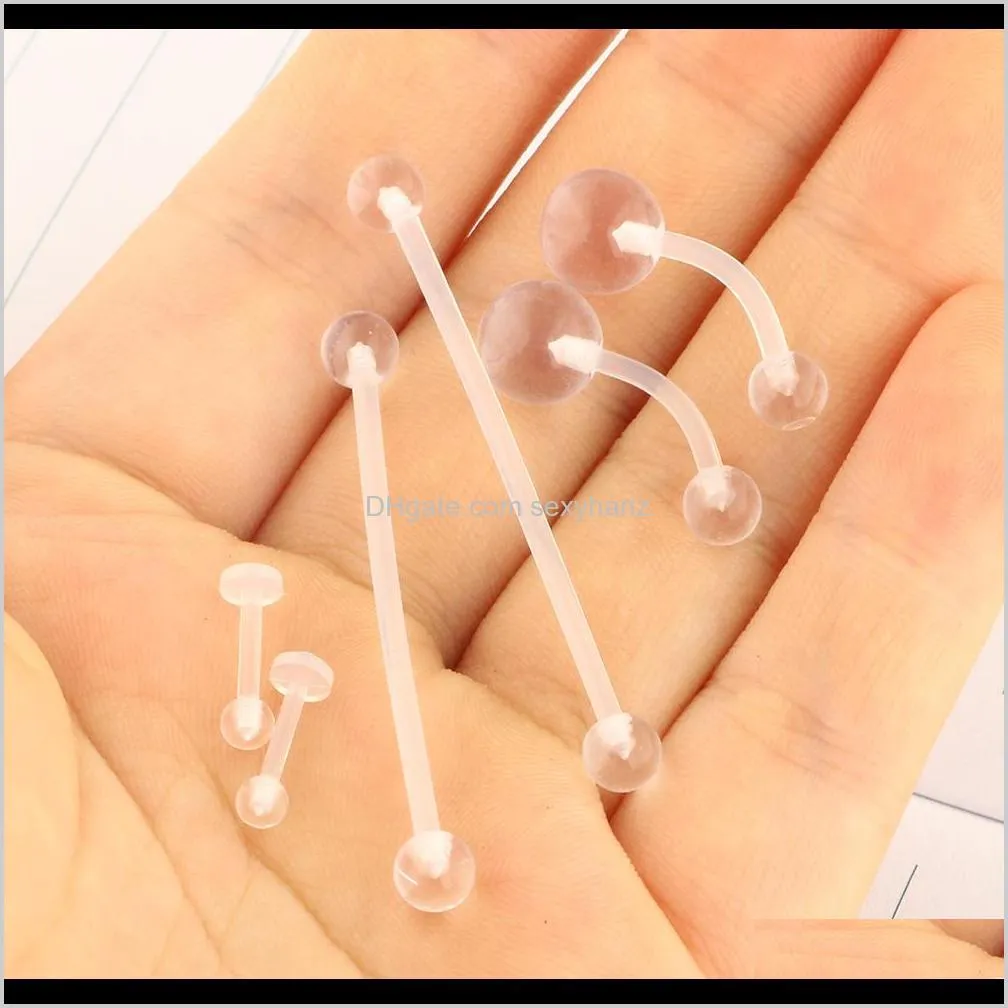 clear lip stud belly button rings cartilage retainer 16g 14g nose piercing flexible acrylic bioflex industrial bar