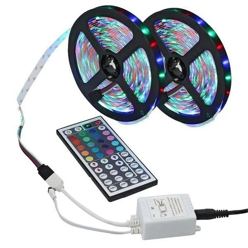 5m RGB LED Strip Light 12V SMD3528 300 LEDS Strips + 44keys Remote Controller Non-waterproof Holiday Wedding Decoration Lights