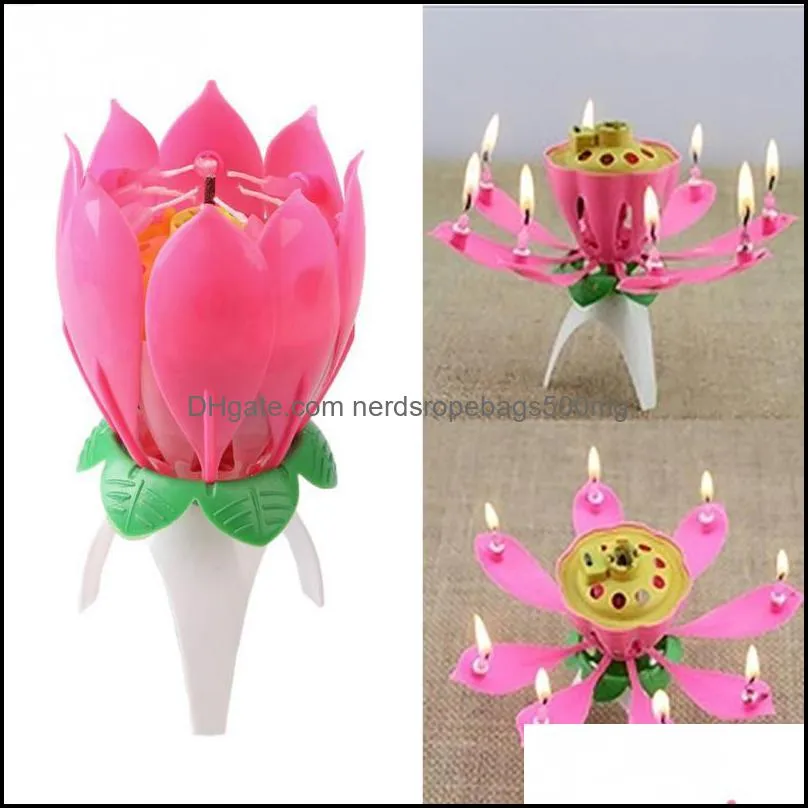 Lotus Flower Candle Single-layer Music Candle Lotus Candles Birthday Candle Party Cake Music Sparkle Cake candles