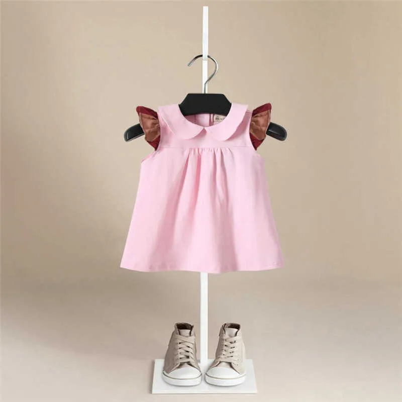 Baby tjejer kläder sommar baby klänning frill ärm nyfödd spädbarn klänningar bomull gitter ärmlös toddler klänningar Q0716