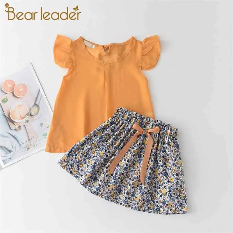 Bear Leader Bambini Ragazze Set di abbigliamento casual Top in chiffon senza maniche e gonne floreali Abiti abiti moda estivi 2-5 anni 210708