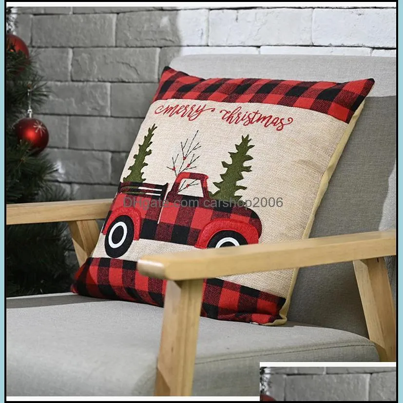 Christmas Decorations Pillow Covers  Plaid Throw Pillow Case Christmas Tree Red Truck Cushion Cover HWE8942