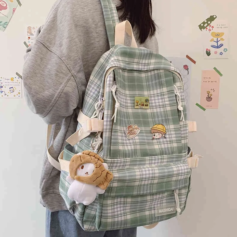 Japanischer karierter Rucksack, neue koreanische große Kapazität, Studenten-Schultasche, Campus-Streifen-Stil, modische Mädchen-Reisetasche, wasserdicht, K726