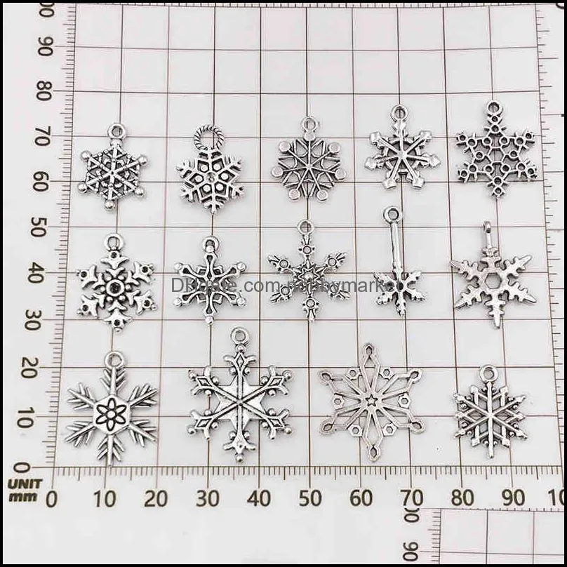 Luxury Brand Necklace Mixed Christmas Snowflake Charms Pendants Fit for Bracelet Jewelry Making Diy Handmade Antique Silver Acc