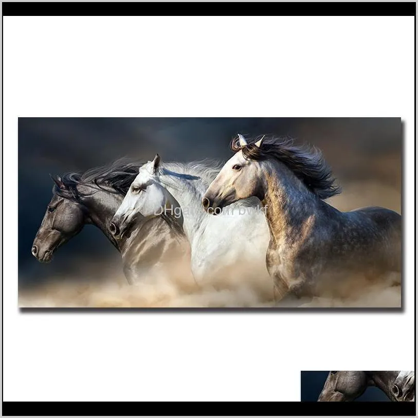 three black and white running horse canvas painting modern unframed wall art posters pictures decoration for home office