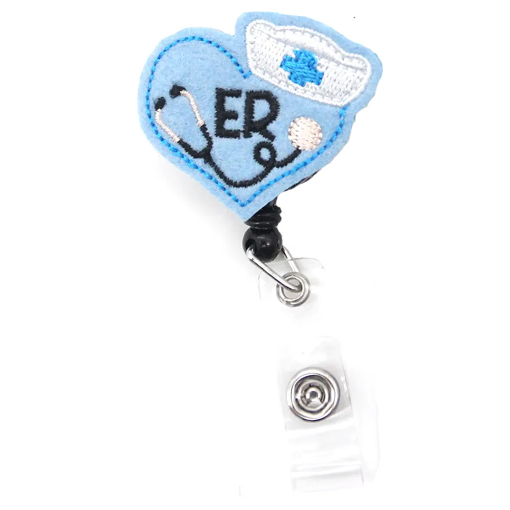 Custom Key Rings EKG Heart Shape Nurse Retractable RN ID Holder