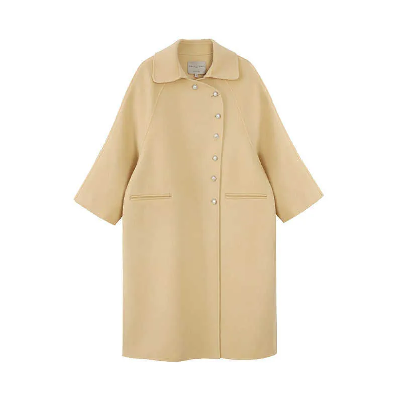 Peut-être U Femmes Jaune Rouge Simple Boutonnage Bouton Turn Down Col Long Manteau Poche Mélange C0438 210529