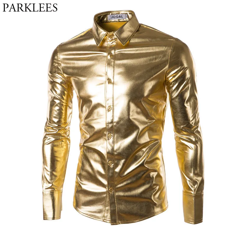 Metallic gold best sale button down shirt