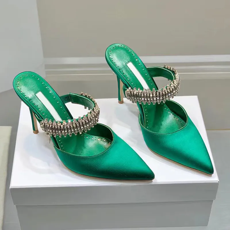 Fashiong REEN SATIN Последние тапочки на высоких каблуках роскошные стразы Athestone 9 см женские банкетные сандалии дизайнерские обувь фабрика 35-42
