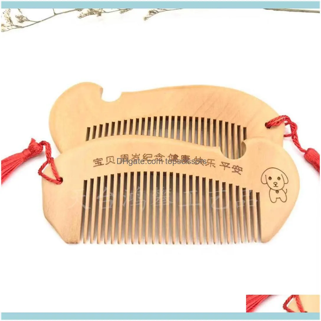 Hair Brushes Peach comb portable small wooden comb with tassel classic craft comb