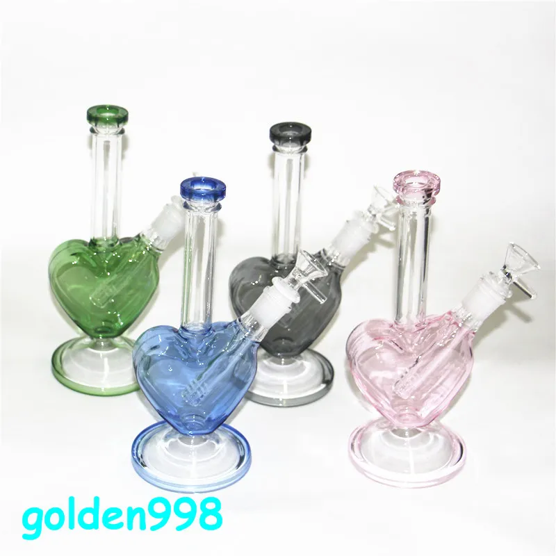 Glass Water Pipes heart shape Smoke Pipe Bong Oil Rigs Hookah Dab Rig Dry Herb bongs ash catcher nectar