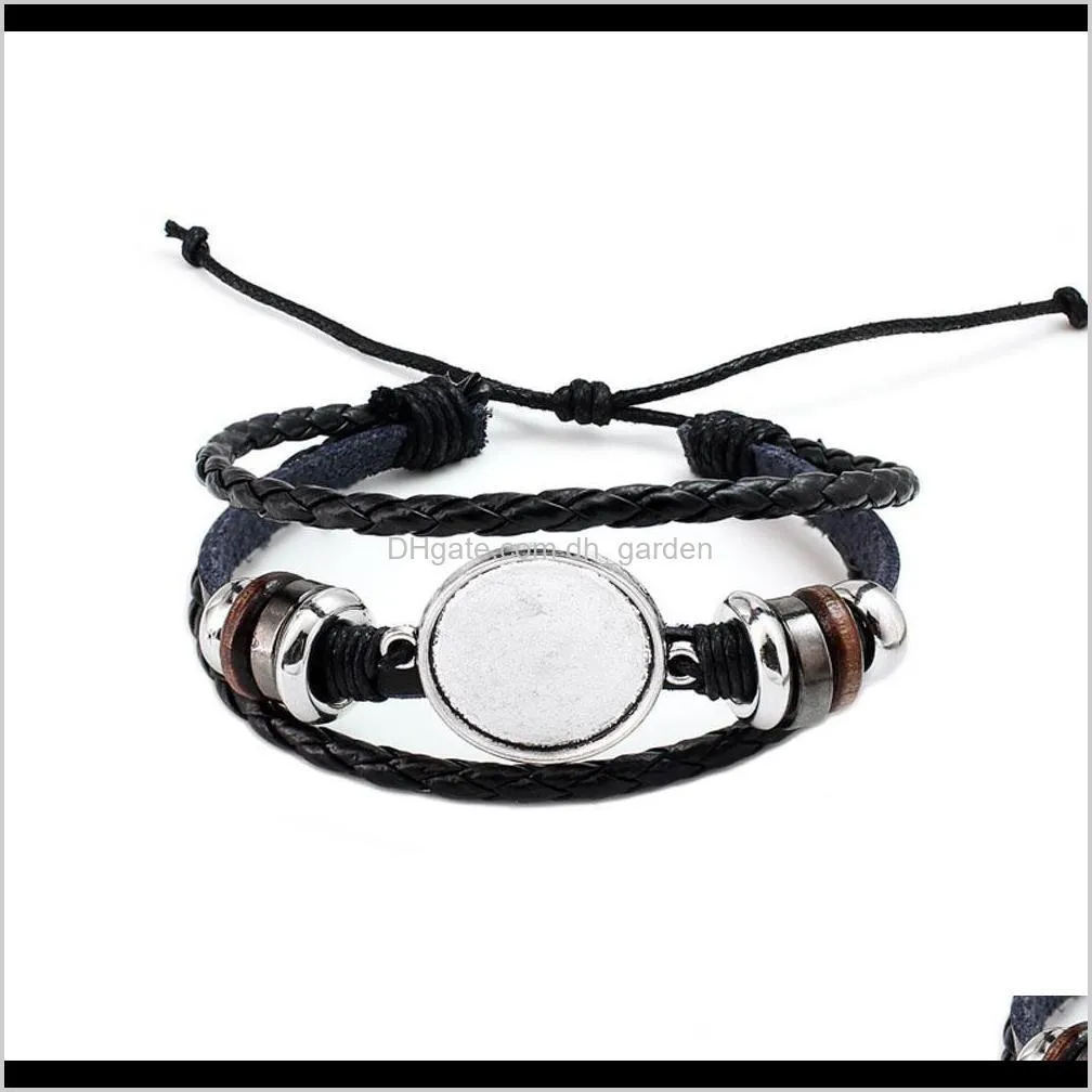 fashion jewelry diy multi layer leather bracelet bangle blank base fit 20mm round photo glass cabochon setting bezel tray jewelry