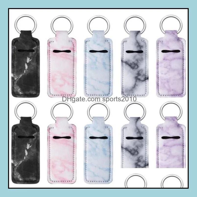 Favor de eventos festivos suprimentos em casa jardim de mármore color chapstick handy labiclma chave de neoprene lipstick titular bolsa de chaveiro lx2