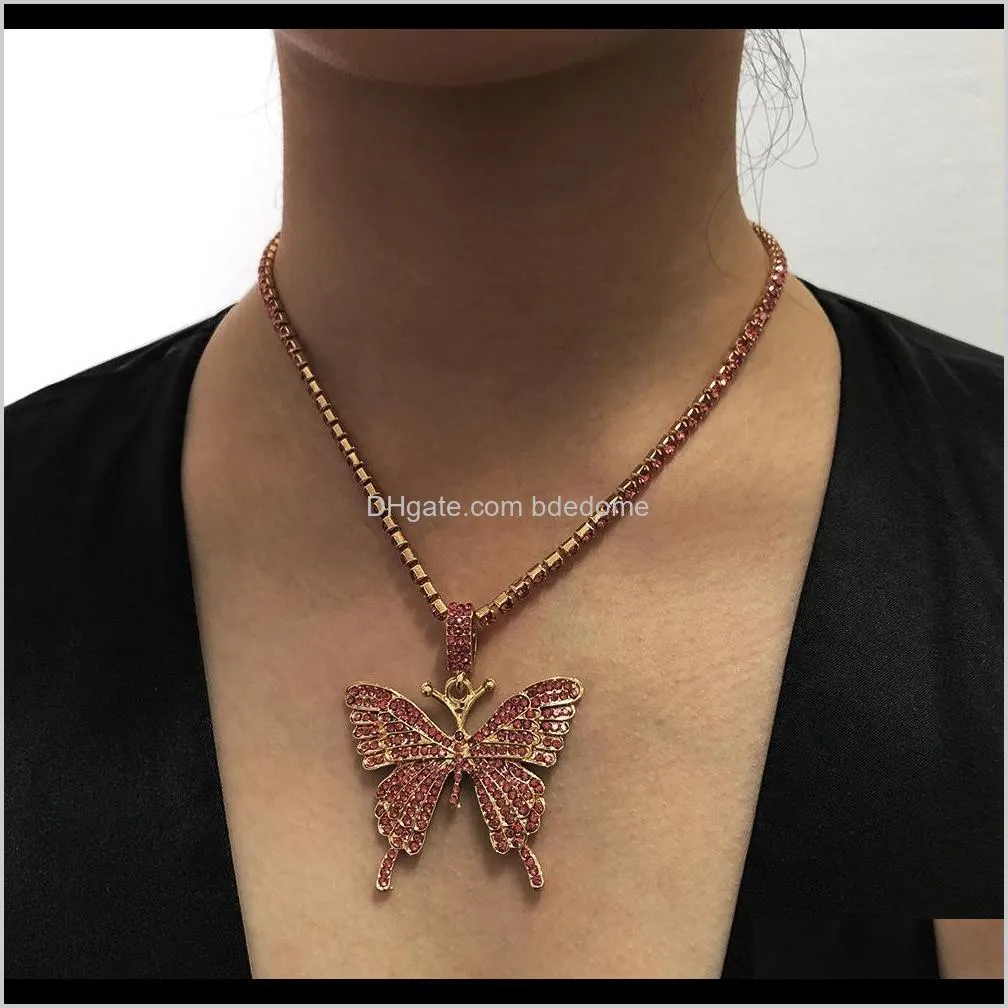 explosive cross-border exaggerated temperament butterfly necklace in europe and america single-layer luxury diamond-studded butterfly