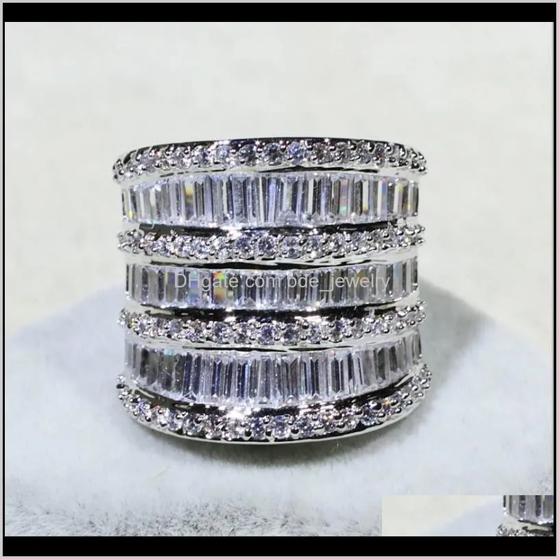 wholesale professional luxury jewelry 925 sterling silver princess cut white topaz cz diamond women wedding wide band ring for lovers