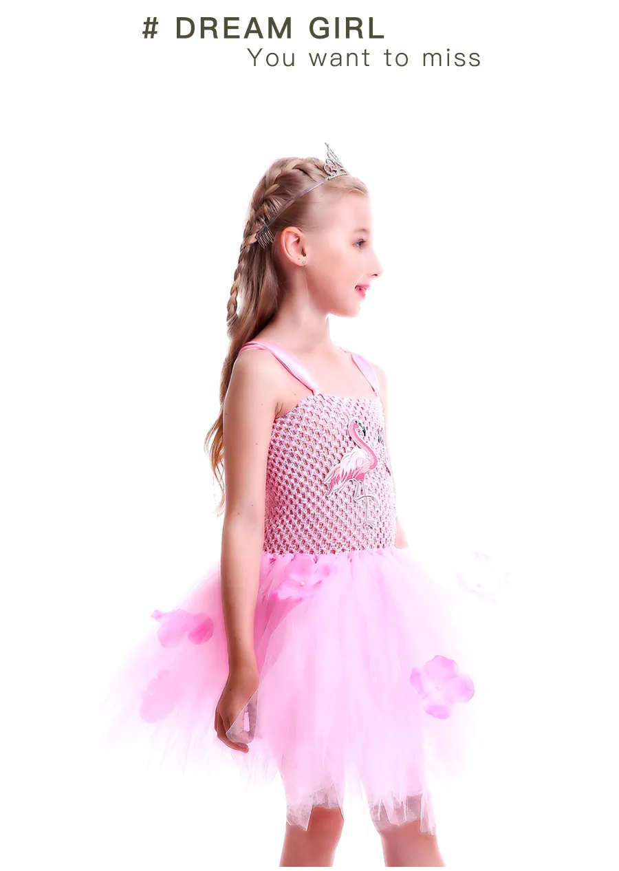 Girls Flamingo Princess Dress Pink Flower Tulle Clothes Kids Birthday Party Dresses Brand Animal Costume Flamingo Vestidos (12)