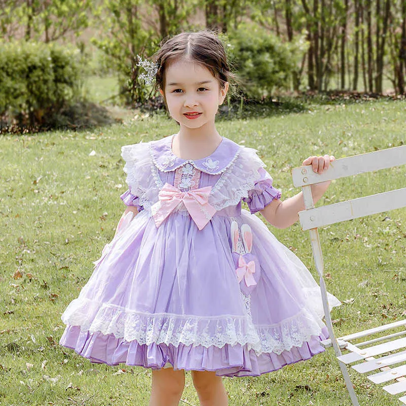 Été bébé filles robes espagnoles fille Lolita princesse robe violette infantile anniversaire robes de bal enfants Boutique robes 210615